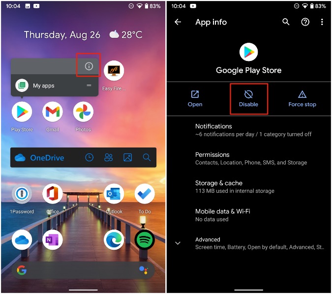 Desactivar Play Store