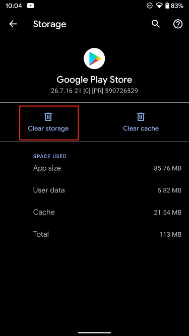 Clear Google Play Store Storage