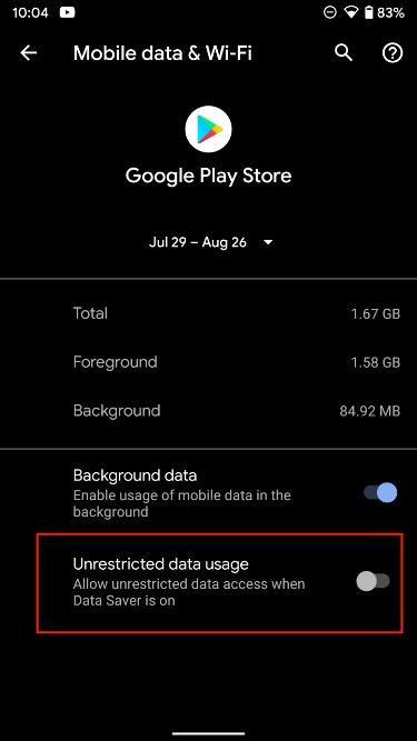 Habilitar el uso de datos sin restricciones