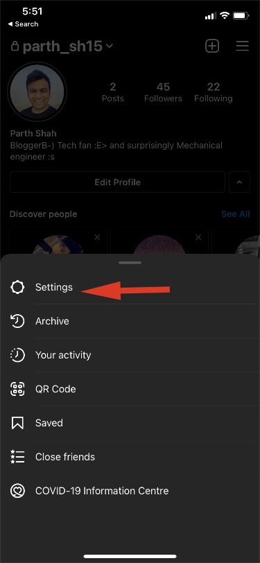 Abrir la configuración de Instagram