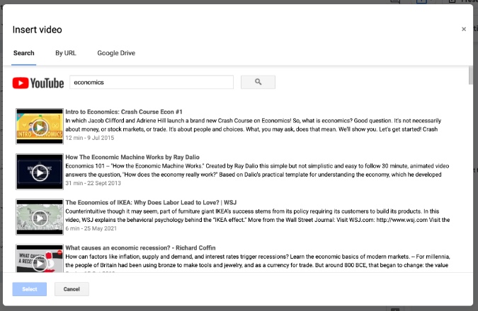 Buscar video de YouTube dentro de las diapositivas de Google