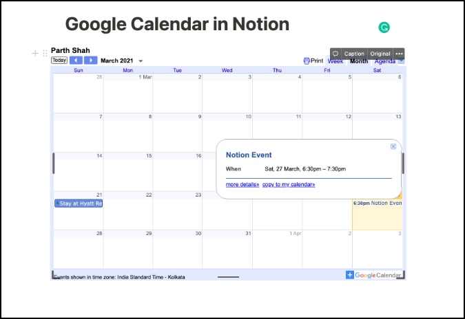 Cómo se ve el calendario de Google en la noción