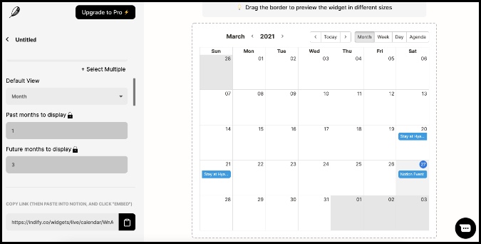 widget de calendario en la noción