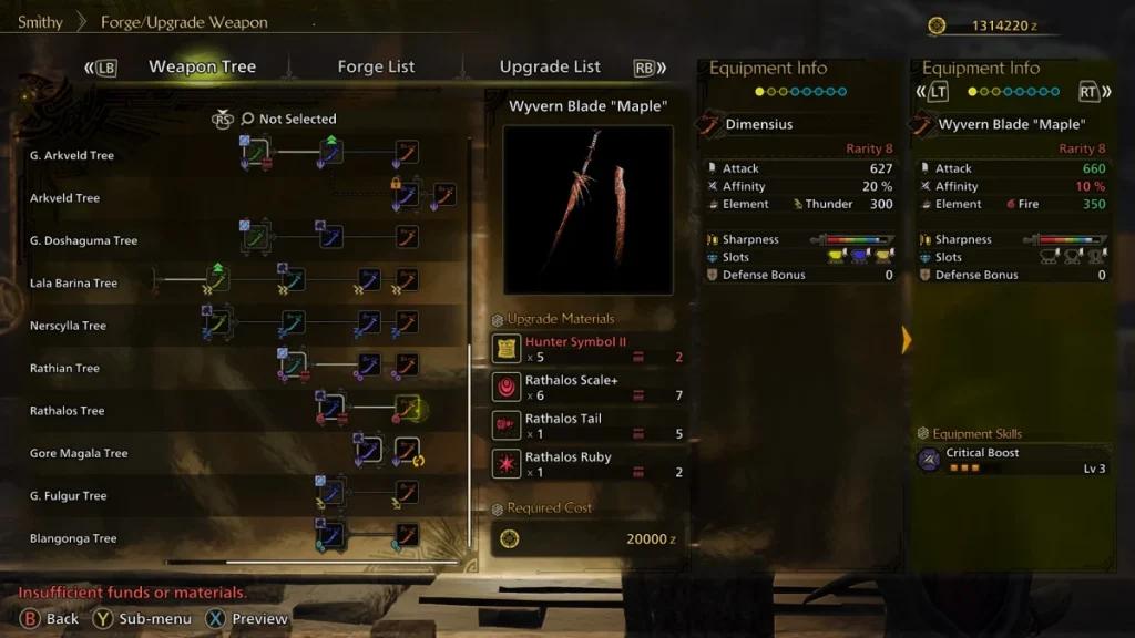 MHW Wyvern Blade Maple Stats