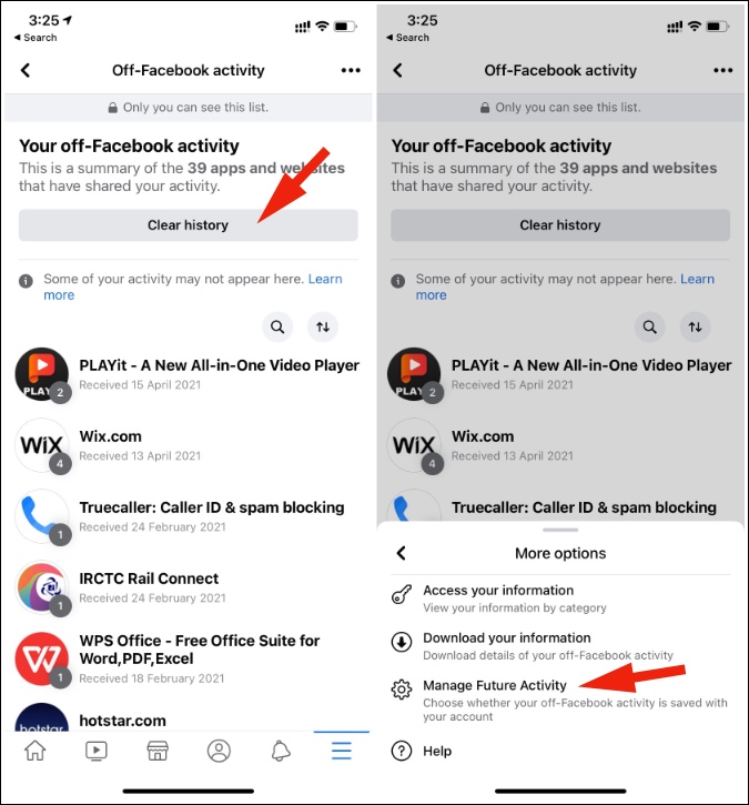 Gestionar la actividad futura de Facebook