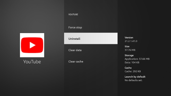 Desinstalar YouTube de Fire TV Stick