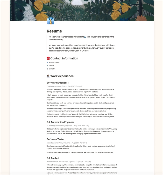 Plantilla de noción de reanudación