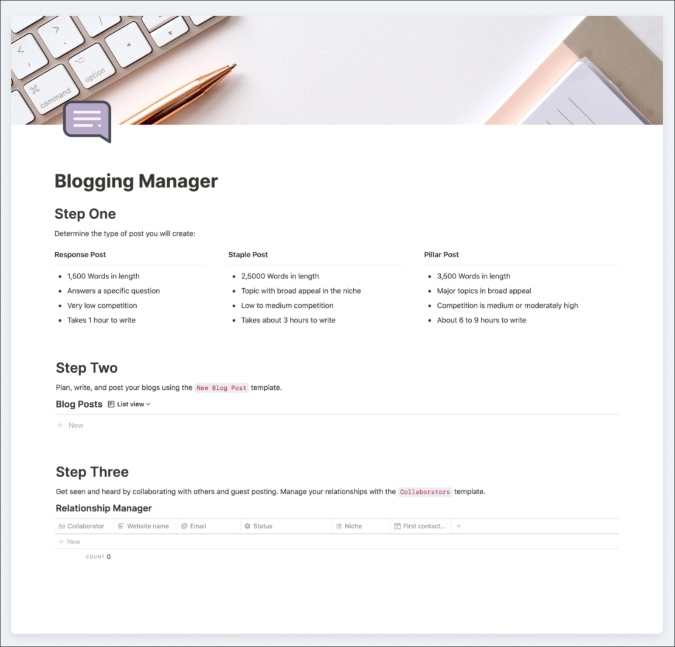 Plantilla de gerente de blogging