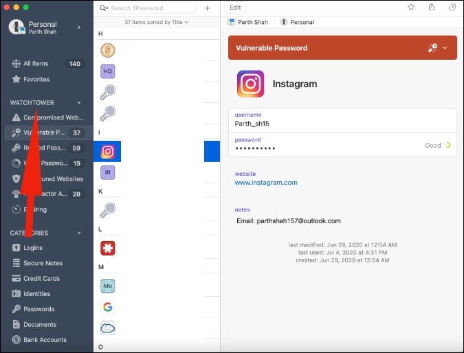 Watchtower en 1Password