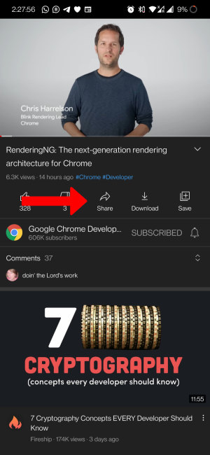 Compartiendo un video de YouTube en Android