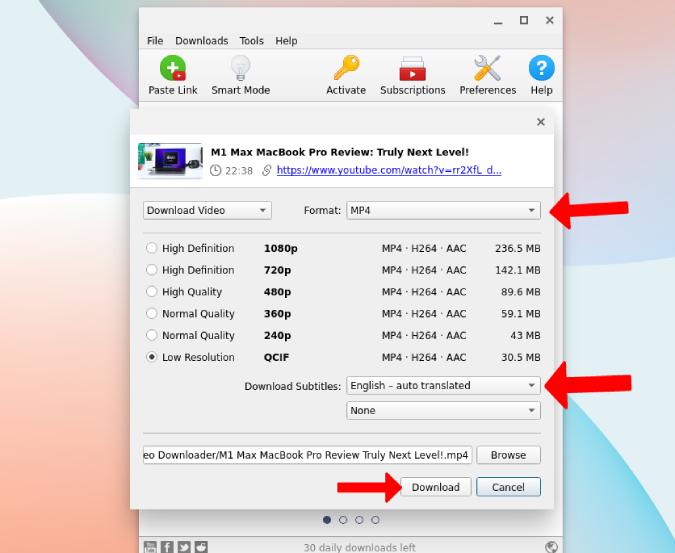 Descargar video de YouTube con subtítulos