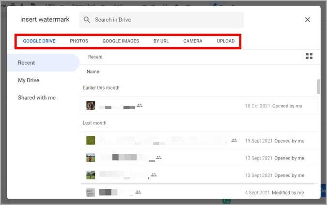 Subir una marca de agua en Google Docs