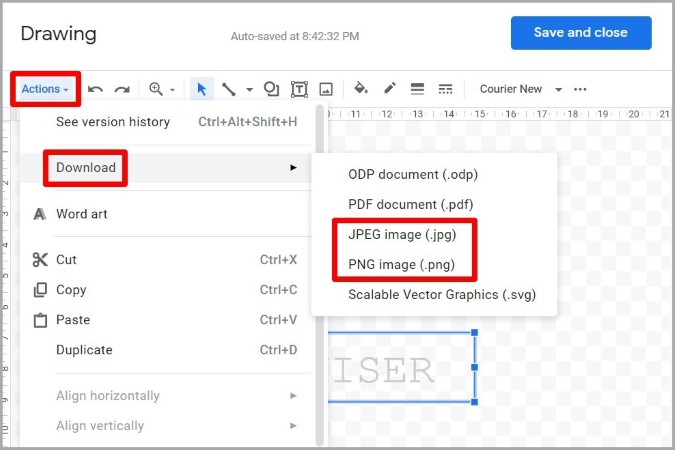 Descargar Google Drawing como imagen