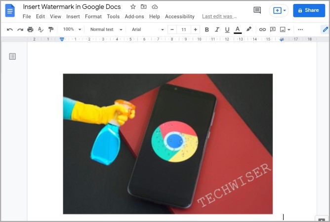 Aplicar una marca de agua sobre la imagen en Google Docs