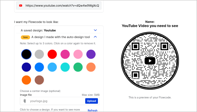 Personalización del código de flujo creado para el video de YouTube 