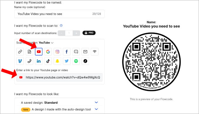 Creando un código de flujo de video de YouTube