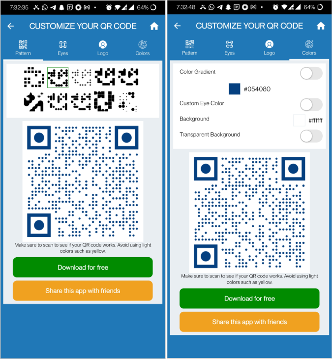 Personalización del código QR para YouTube en la aplicación QR Tiger 