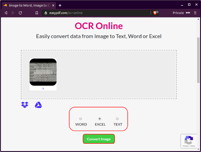 Easypdf-oPload-Picture-Convertir la imagen en la mesa de Excel