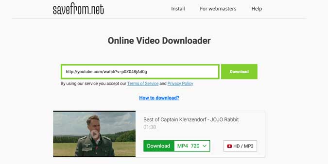 Guardar en el sitio web que le permite descargar videos