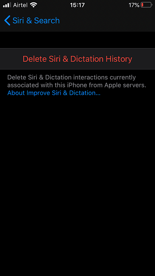 Eliminar la historia de Siri