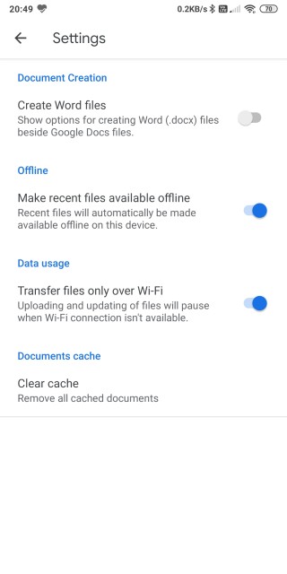 Configuración fuera de línea móvil de Google Docs