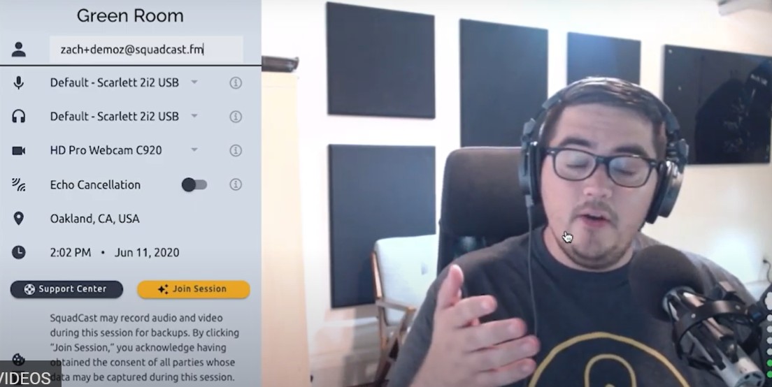 Sesión de podcast en vivo de Squadcast Live