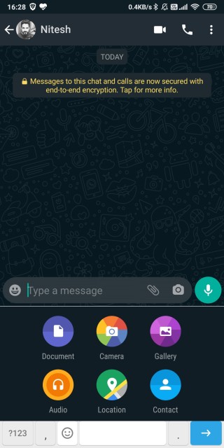 Opciones de archivo adjunto de WhatsApp