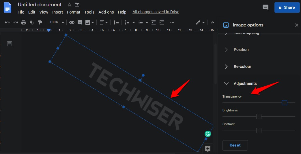 Marca de agua transparente en Google Docs