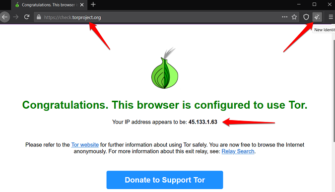 Dirección IP del navegador Tor