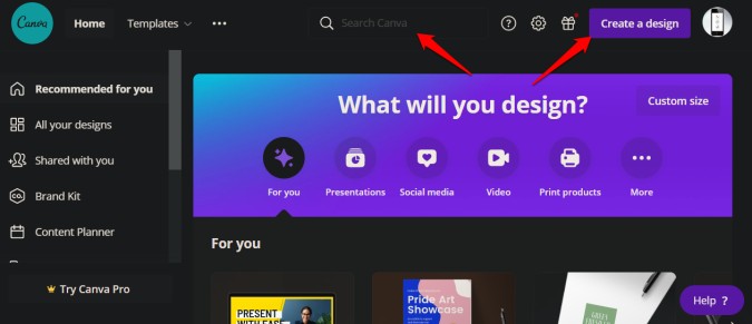 Creando un nuevo diseño en Canva