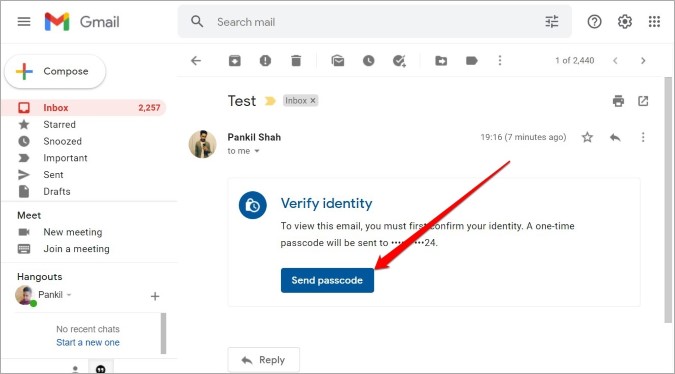 Solicitar el código de contraseña por correo seguro