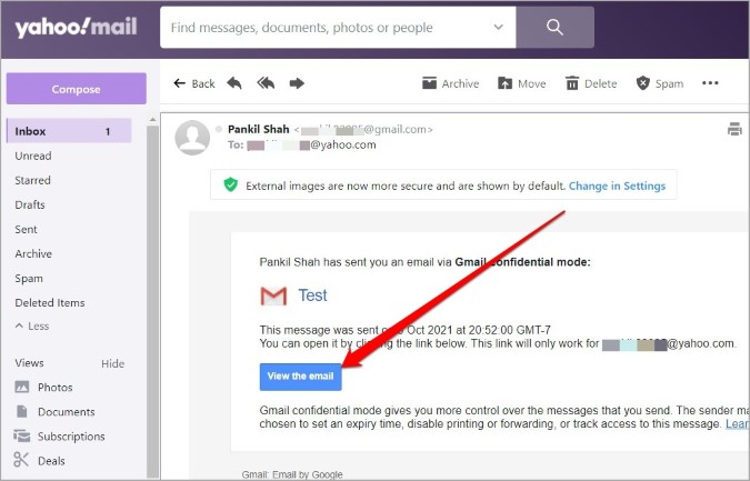 Correo electrónico confidencial a los usuarios no gmail