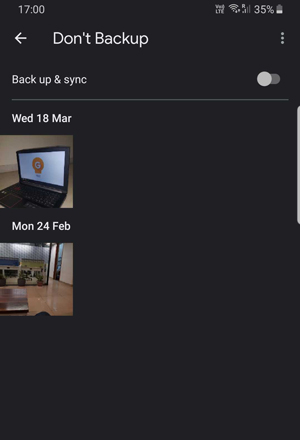 Apagando la opción de retroceso y sincronización para la carpeta en Google Photos 