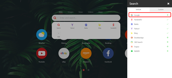 Seleccione Google de la lista