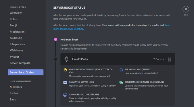 Chaching Server Boost Status de su servidor Discord