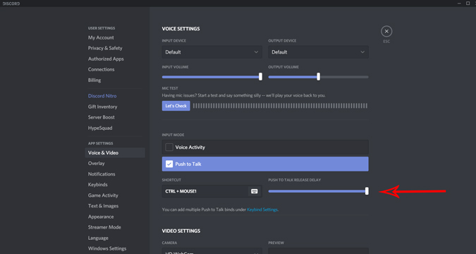 Configuración de la configuración de retraso para Push para hablar en Discord