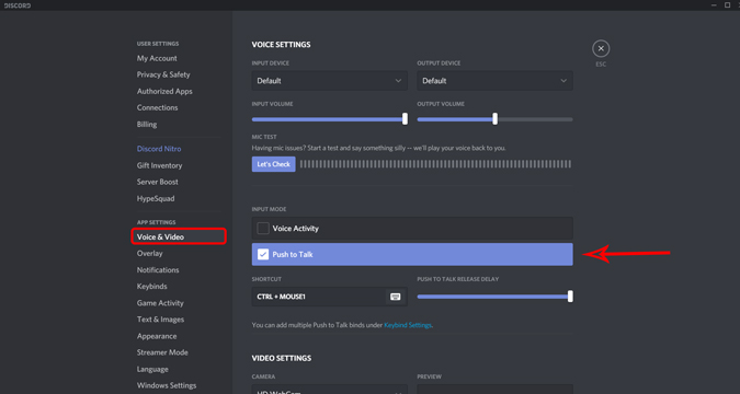 Habilitar la función de Push to Talk en la configuración de Discord