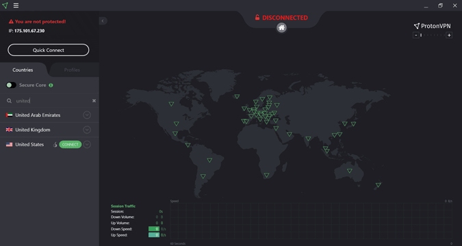 Conectarse con el servidor de EE. UU. En Proton VPN