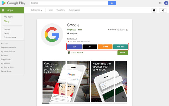 Caja de herramientas para Google Play Store