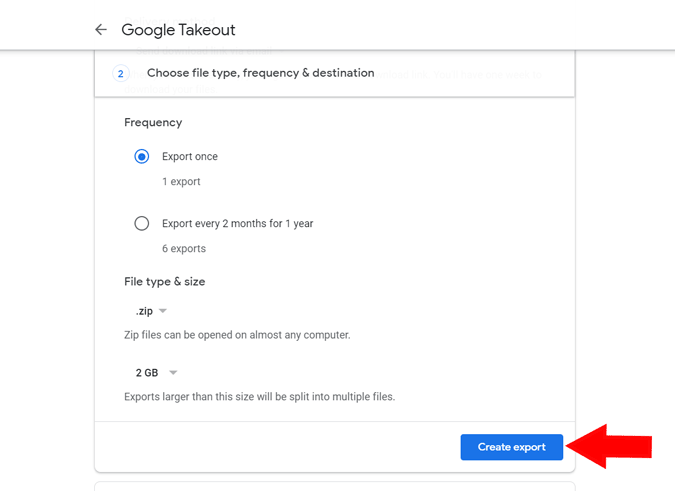Crate de una exportación de Google Takeout