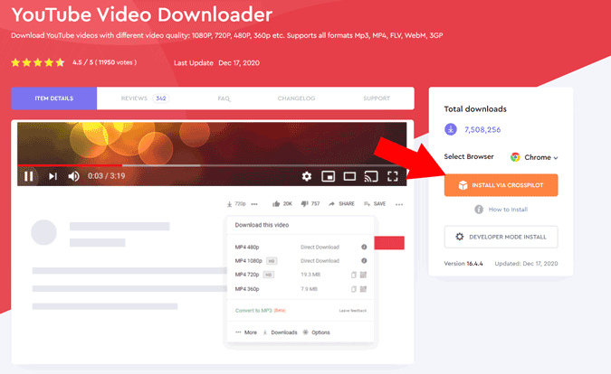 Instalación del descargador de video de YouTube a través de Crosspilot