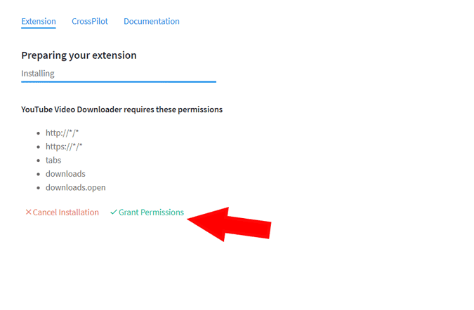 Otorgando permiso para instalar el descargador de video de YouTube