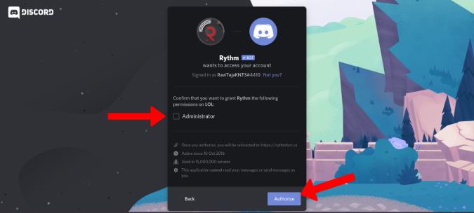 Deshabilitar los permisos de administración en Discord
