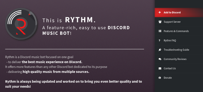 RYTHM Página de inicio fuera de la parte