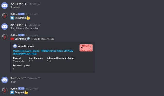 Gestionar canciones en Rythm in Discord
