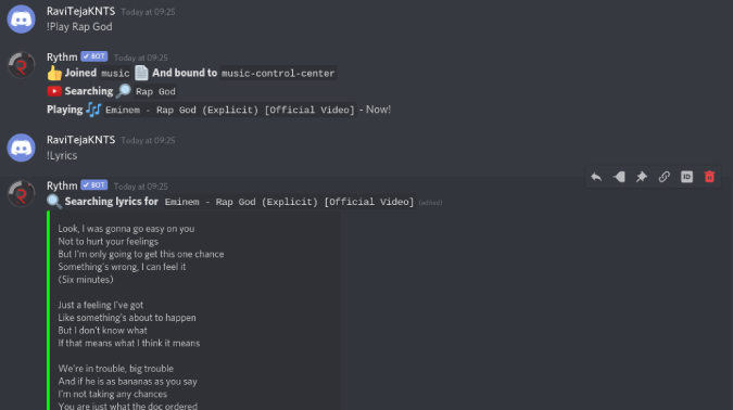 Letras de búsqueda usando rythm en discord