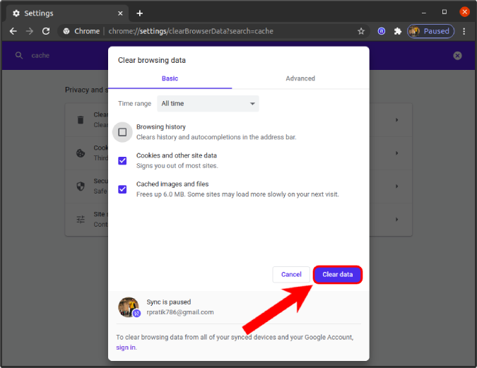Botón de datos Borrar en Google Chrome