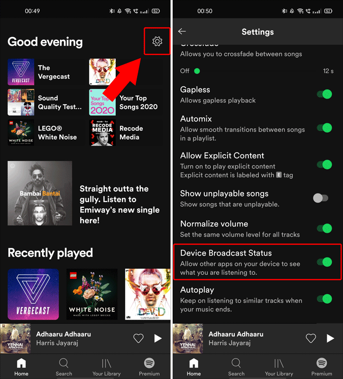 Estado de transmisión del dispositivo en Spotify