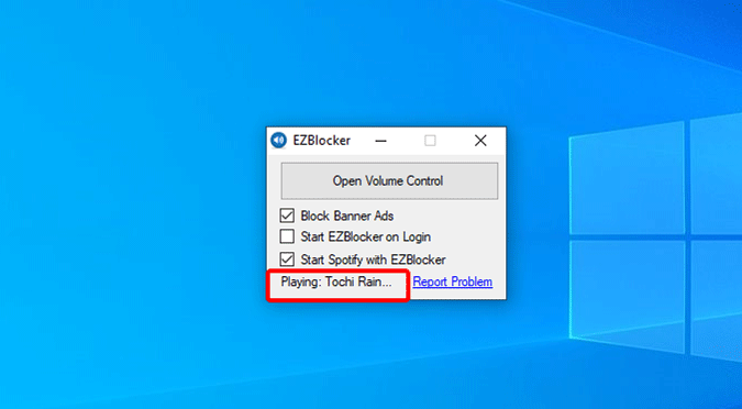 Ezblocker detectando la canción de Spotify