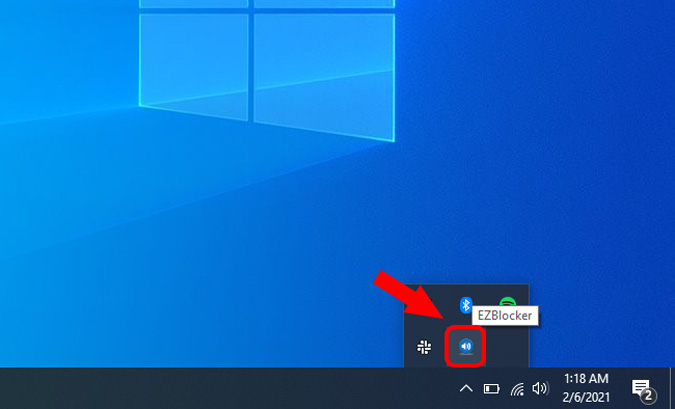Ezblocker en la bandeja del sistema Windows 10